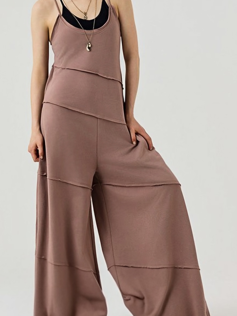 JS13 NWT Noflik Wide Leg Raw Edge Casual Keyhole Back Jumpsuit Oversized Casual